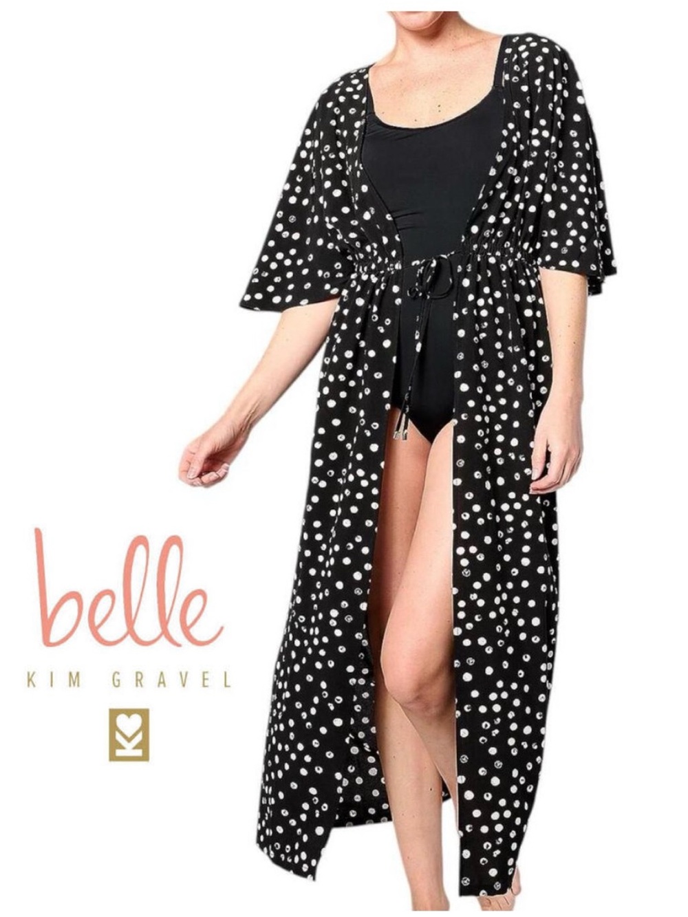 NEW Belle Beach by Kim Gravel Black Polka Dot Duster Beach Pool Cover-Up Duster